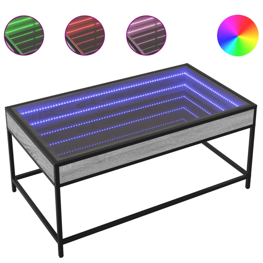Salontafel met Infinity LED 90x50x41 cm grijs sonoma eikenkleur