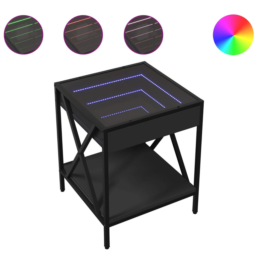 Salontafel met Infinity LED 40x40x49 cm zwart