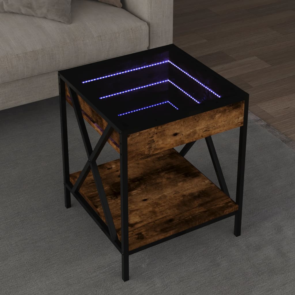 Salontafel met Infinity LED 40x40x49 cm gerookt eikenkleurig