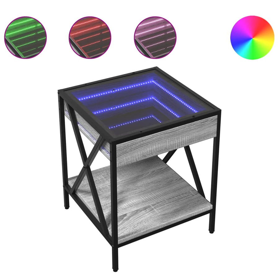 Salontafel met Infinity LED 40x40x49 cm grijs sonoma eikenkleur