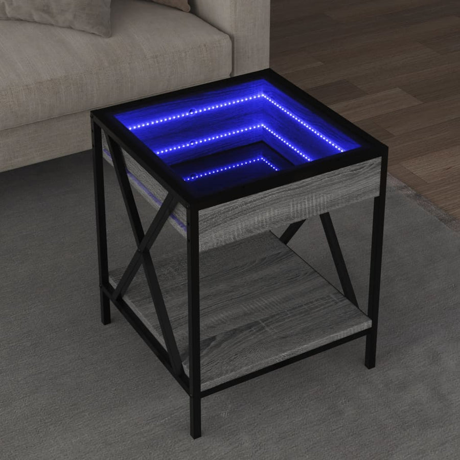 Salontafel met Infinity LED 40x40x49 cm grijs sonoma eikenkleur