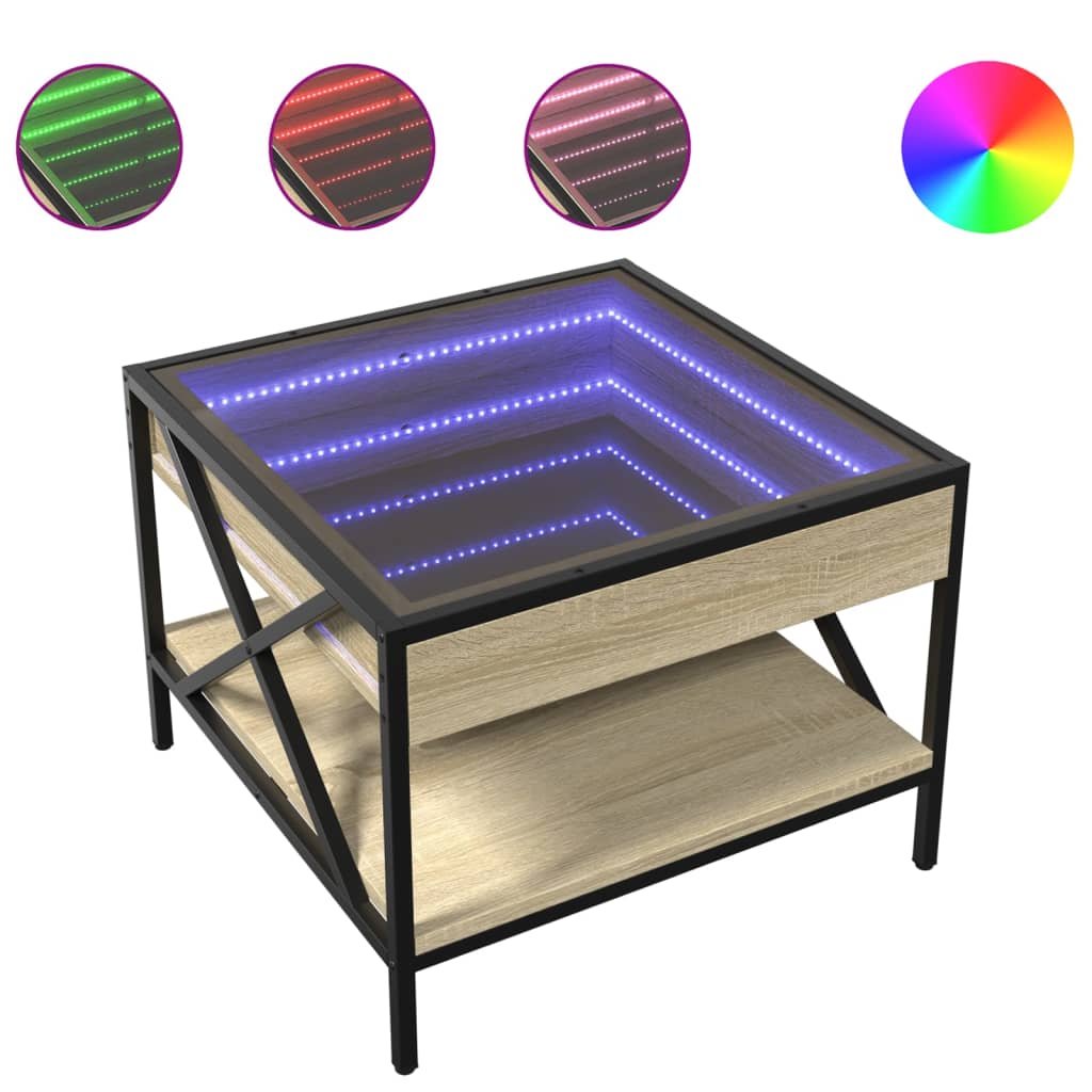 Salontafel met Infinity LED 50x50x38 cm sonoma eikenkleurig