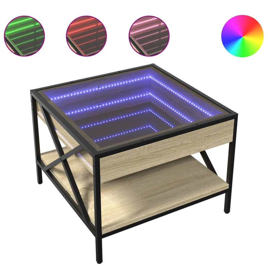 Salontafel met Infinity LED 50x50x38 cm sonoma eikenkleurig