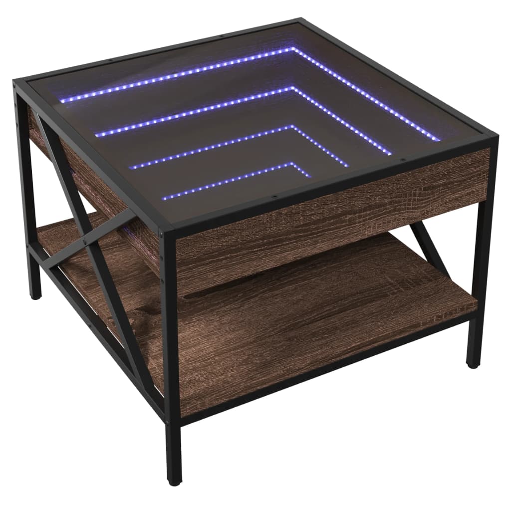 Salontafel met Infinity LED 50x50x38 cm bruin eikenkleurig