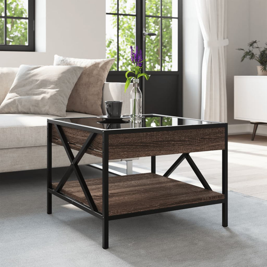 Salontafel met Infinity LED 50x50x38 cm bruin eikenkleurig