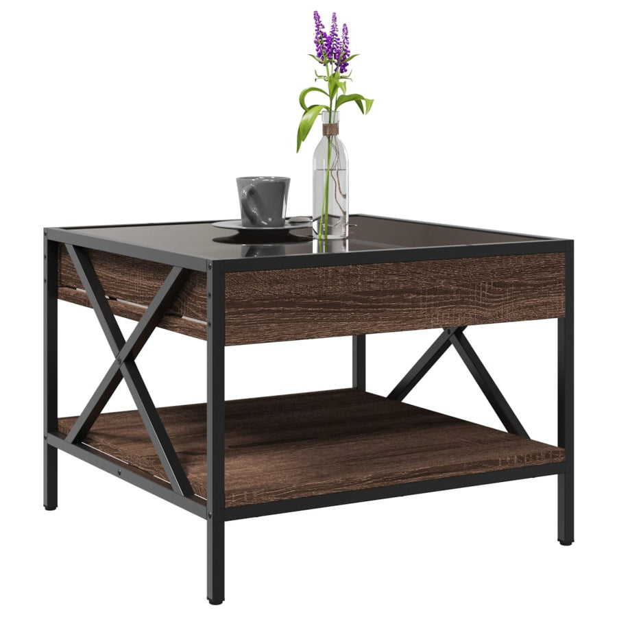 Salontafel met Infinity LED 50x50x38 cm bruin eikenkleurig