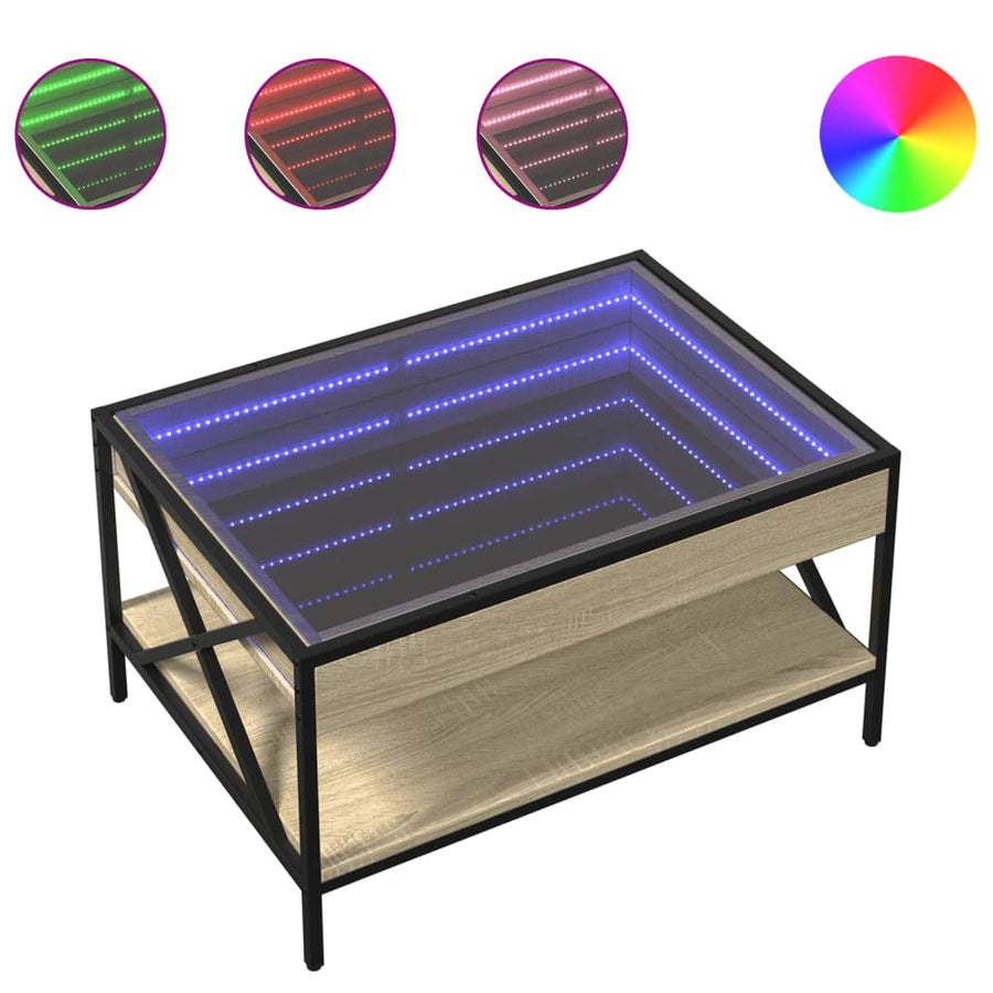 Salontafel met Infinity LED 70x50x38 cm sonoma eikenkleurig