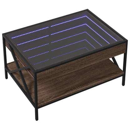 Salontafel met Infinity LED 70x50x38 cm bruin eikenkleurig