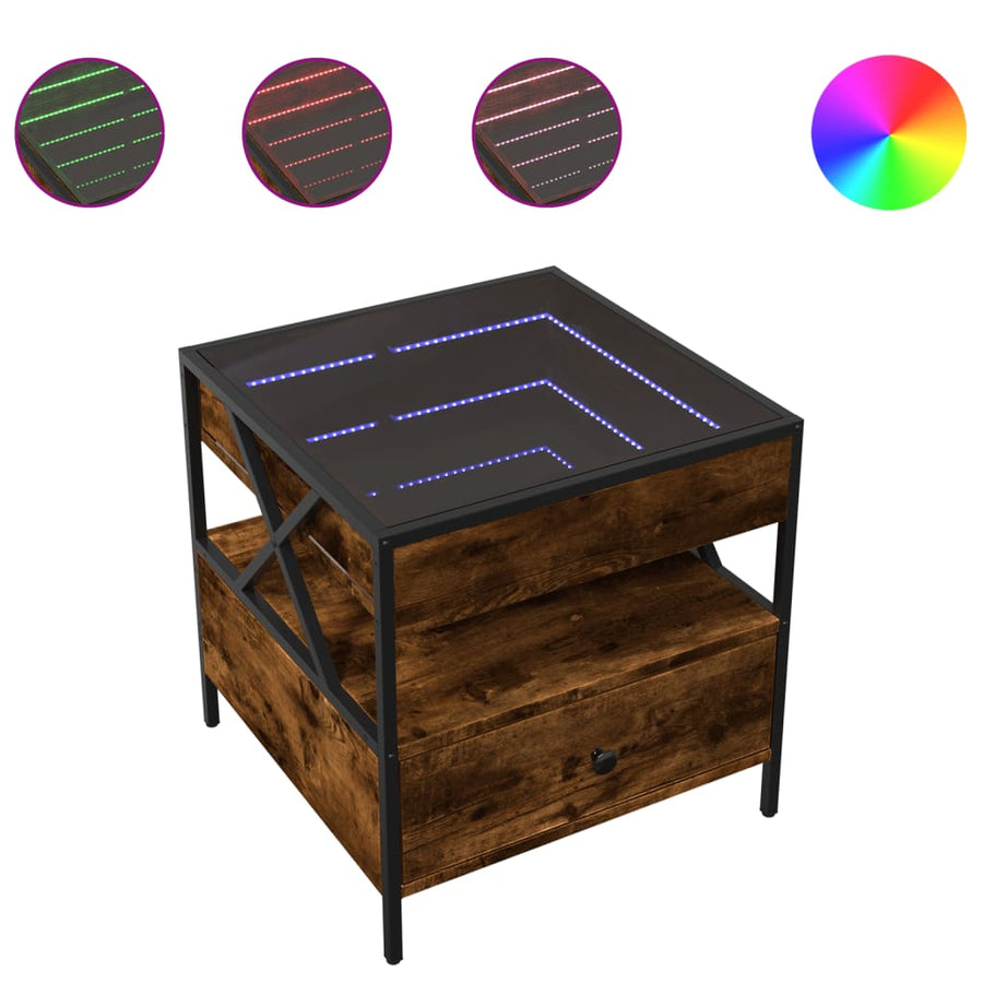 Salontafel met Infinity LED 50x50x51 cm gerookt eikenkleurig