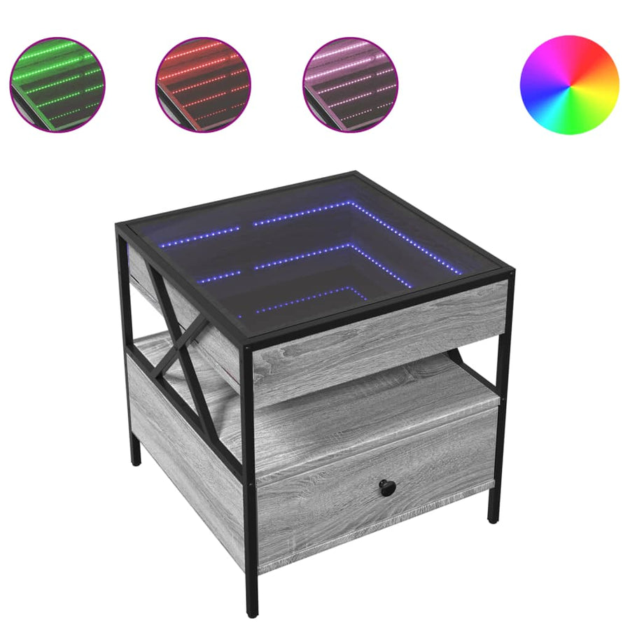 Salontafel met Infinity LED 50x50x51 cm grijs sonoma eikenkleur