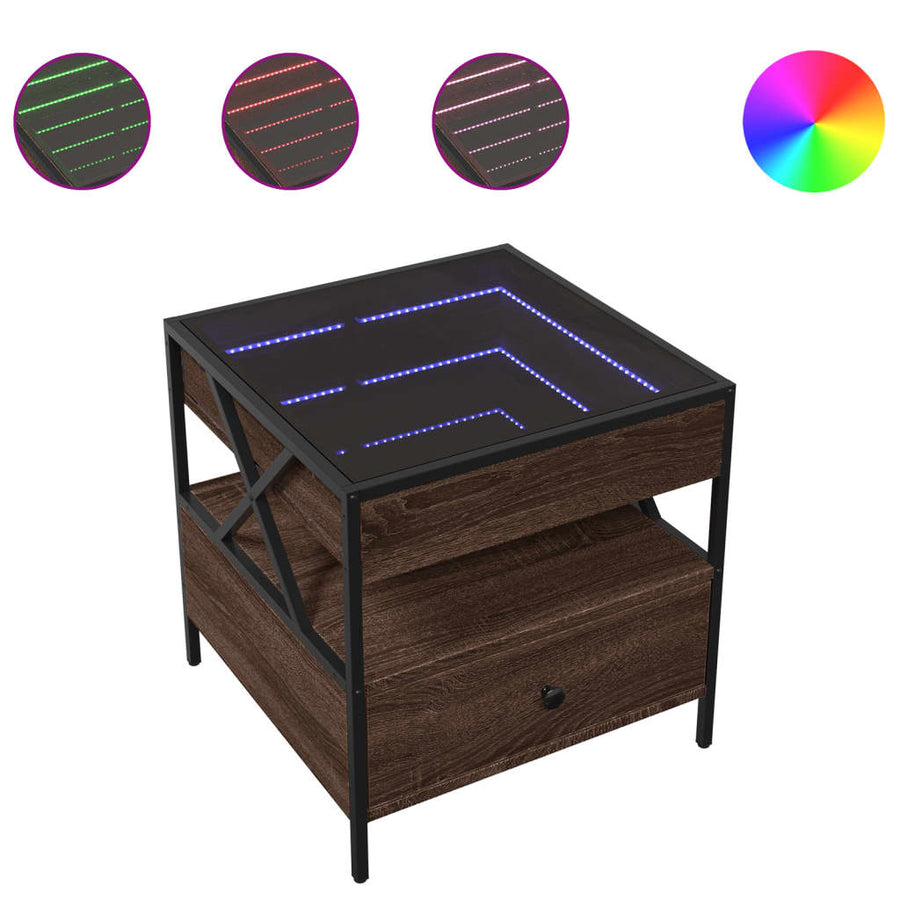 Salontafel met Infinity LED 50x50x51 cm bruin eikenkleurig