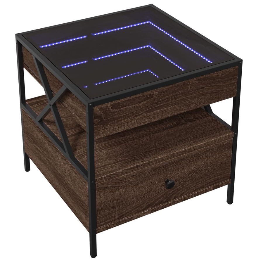 Salontafel met Infinity LED 50x50x51 cm bruin eikenkleurig