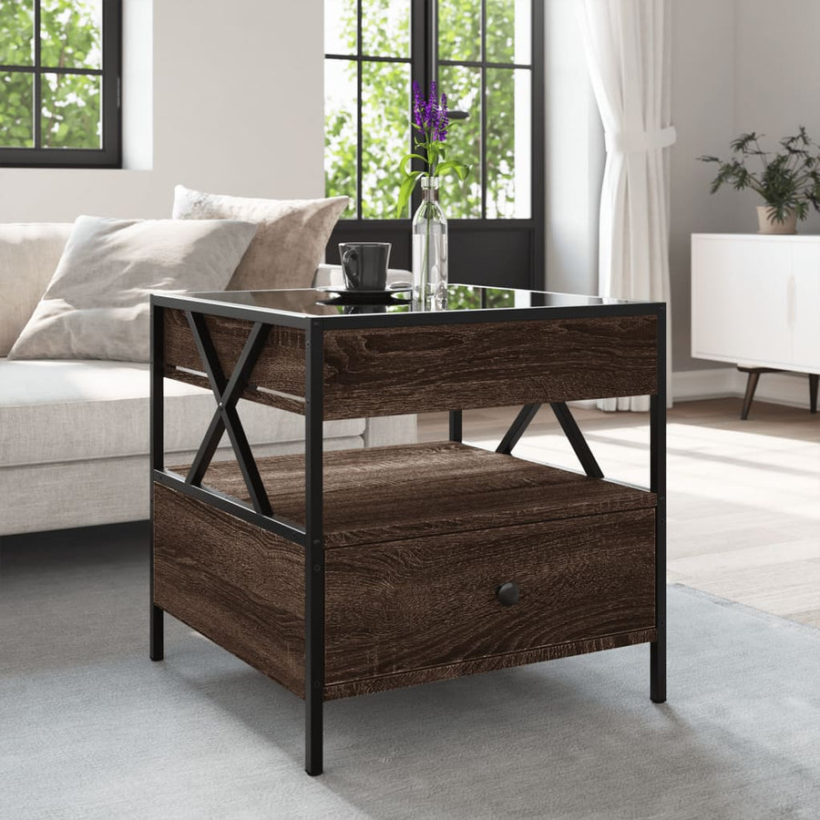 Salontafel met Infinity LED 50x50x51 cm bruin eikenkleurig