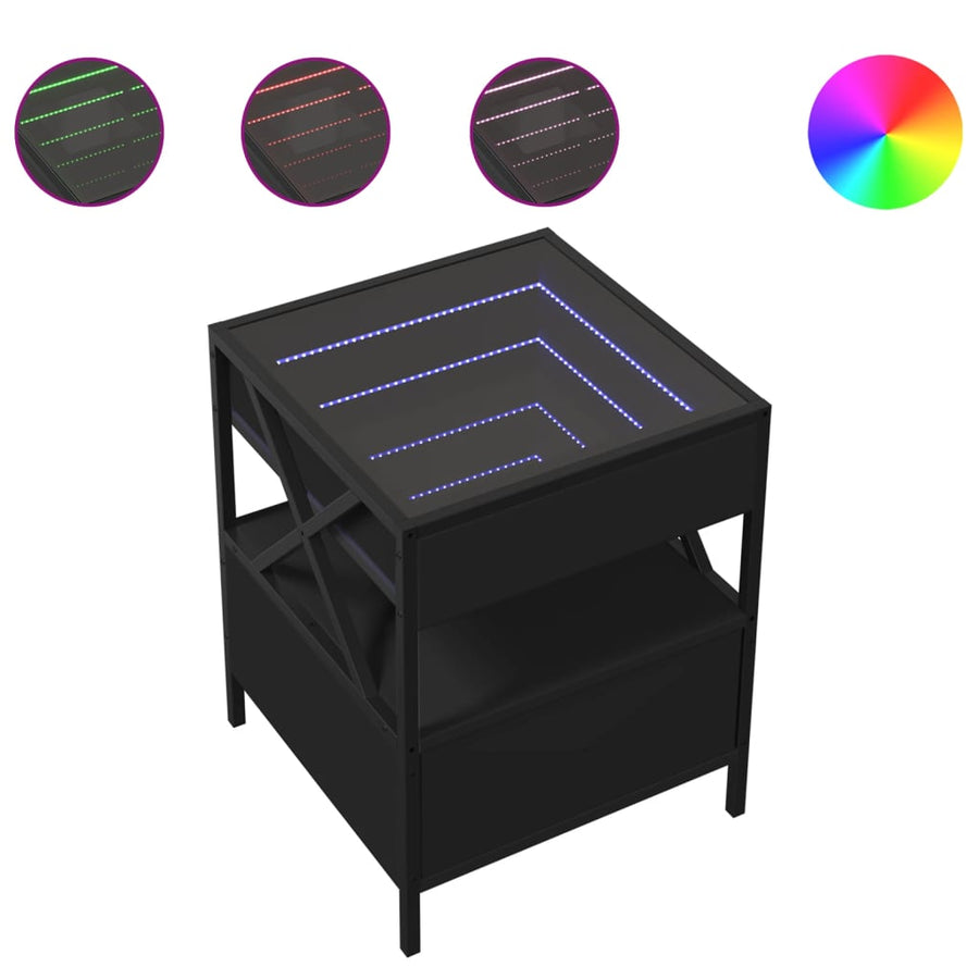 Salontafel met Infinity LED 40x40x51 cm zwart