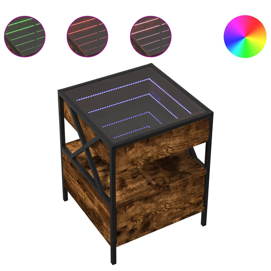 Salontafel met Infinity LED 40x40x51 cm gerookt eikenkleurig