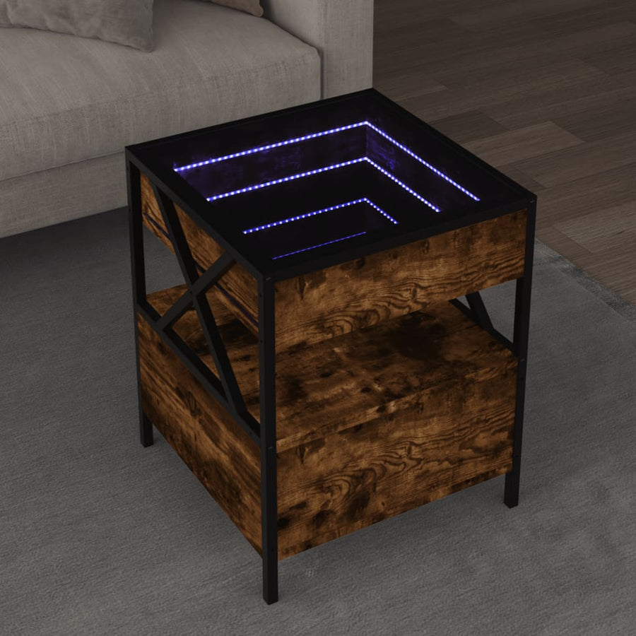 Salontafel met Infinity LED 40x40x51 cm gerookt eikenkleurig