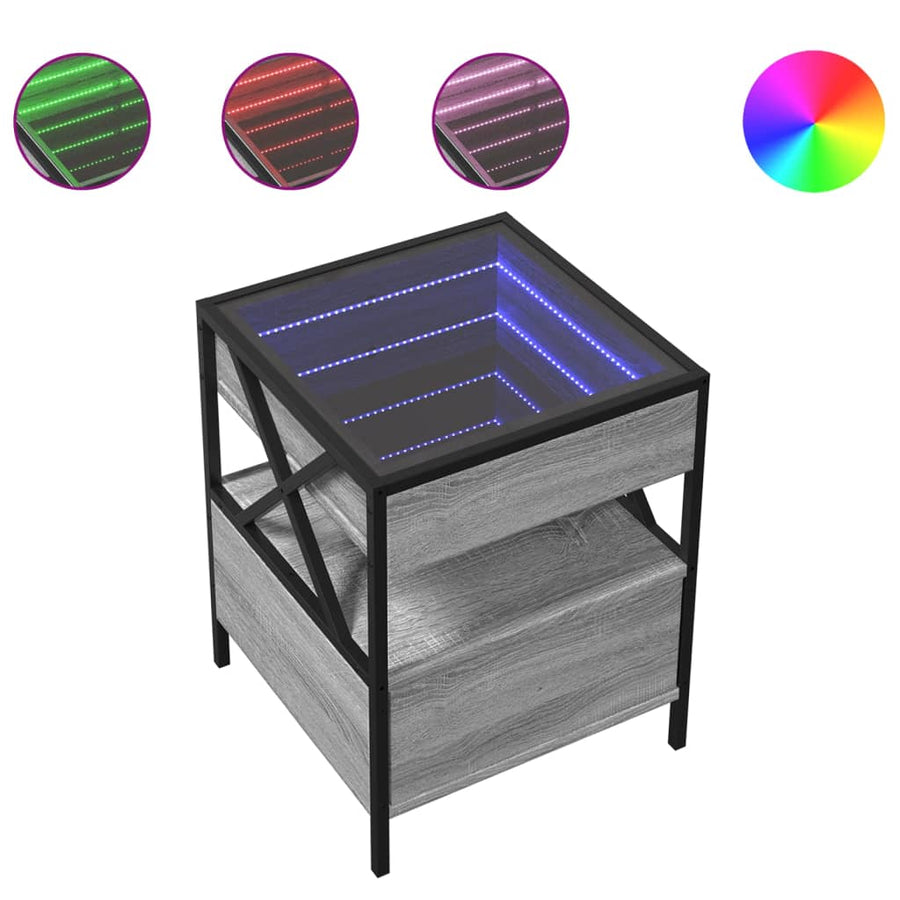 Salontafel met Infinity LED 40x40x51 cm grijs sonoma eikenkleur