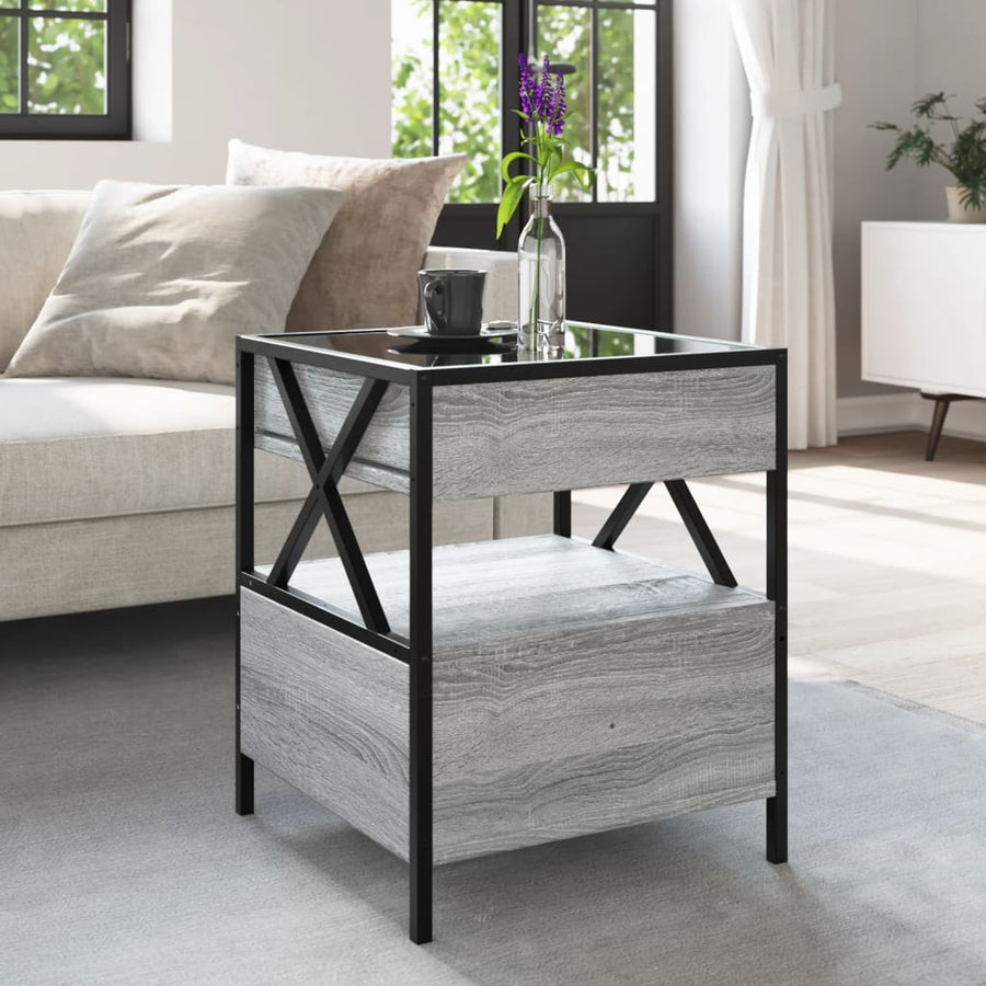 Salontafel met Infinity LED 40x40x51 cm grijs sonoma eikenkleur