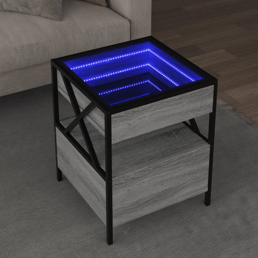 Salontafel met Infinity LED 40x40x51 cm grijs sonoma eikenkleur