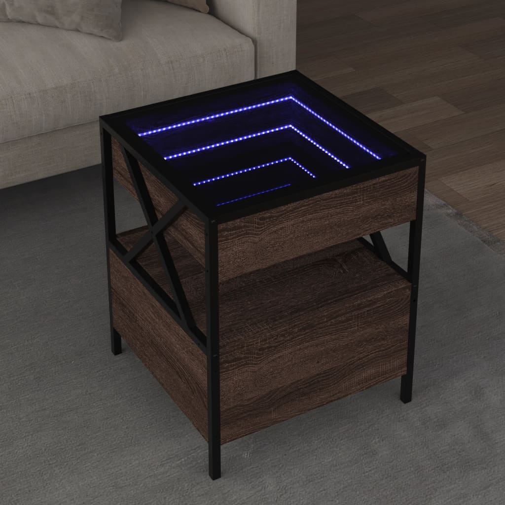 Salontafel met Infinity LED 40x40x51 cm bruin eikenkleurig