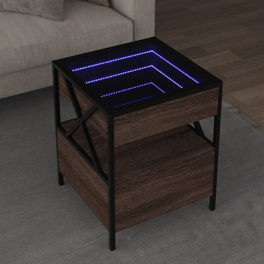 Salontafel met Infinity LED 40x40x51 cm bruin eikenkleurig