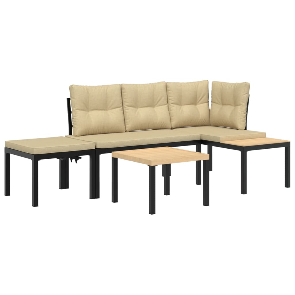 4-delige Loungeset met kussens gepoedercoat staal zwart
