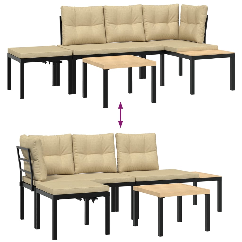 4-delige Loungeset met kussens gepoedercoat staal zwart