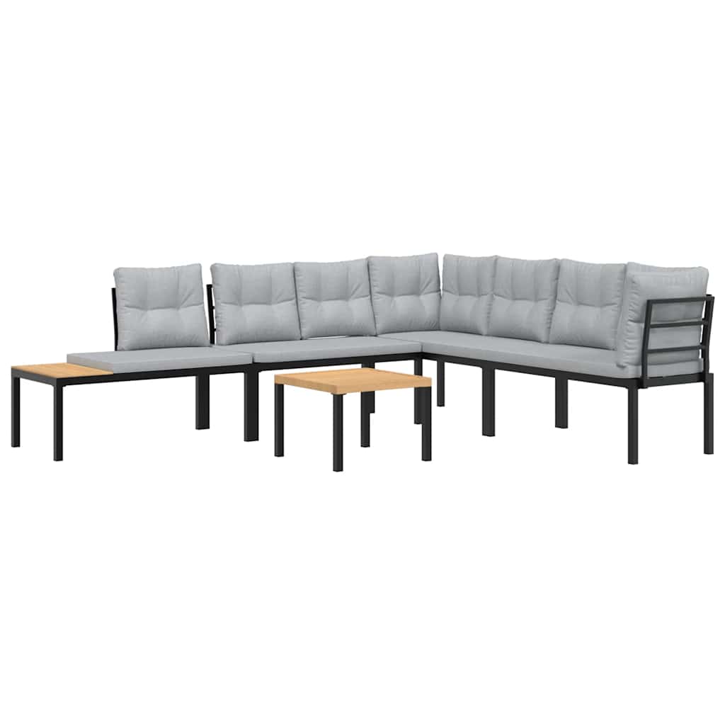 5-Delige Loungeset Met Kussens Gepoedercoat Staal Zwart 1 Lichtgrijs