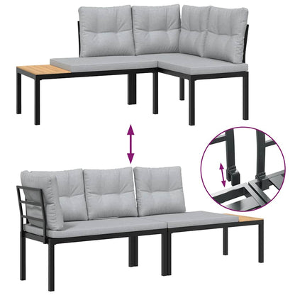 5-Delige Loungeset Met Kussens Gepoedercoat Staal Zwart 1 Lichtgrijs