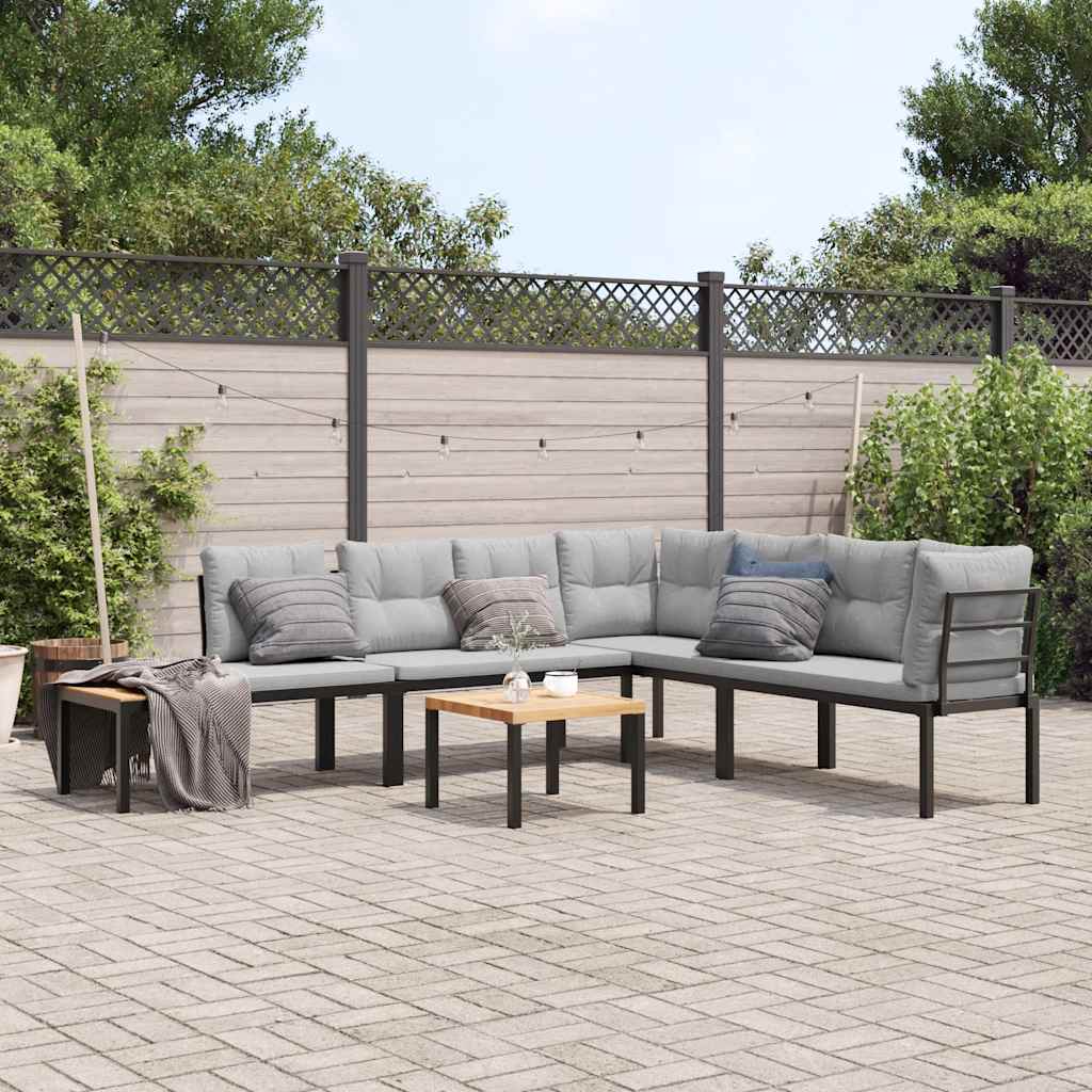 5-Delige Loungeset Met Kussens Gepoedercoat Staal Zwart 1 Lichtgrijs