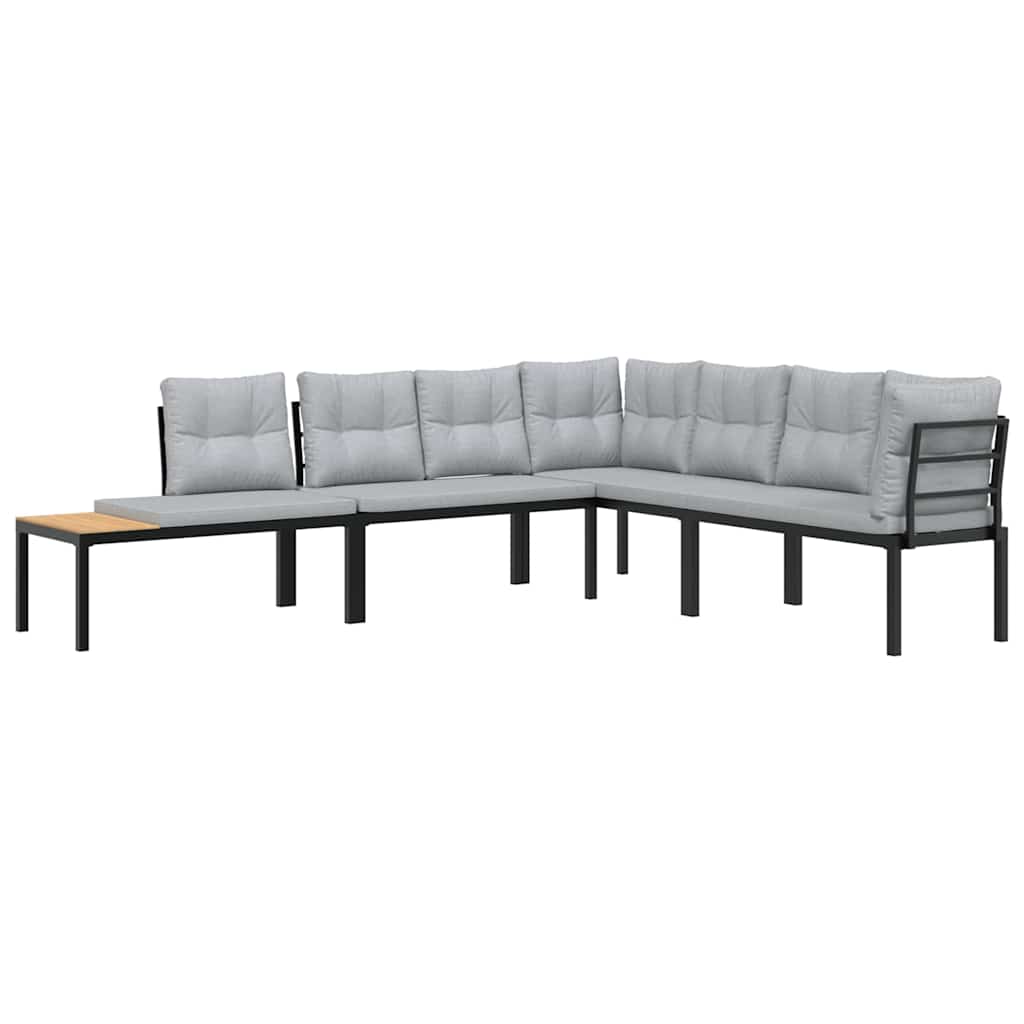 4-Delige Loungeset Met Kussens Gepoedercoat Staal Zwart 1 Lichtgrijs