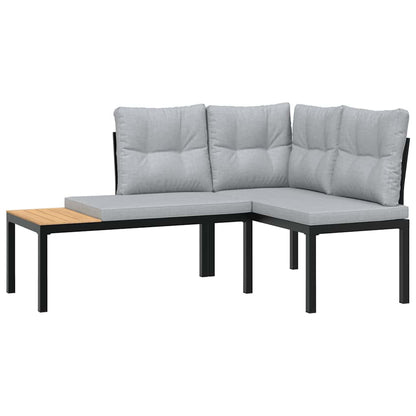4-Delige Loungeset Met Kussens Gepoedercoat Staal Zwart 1 Lichtgrijs