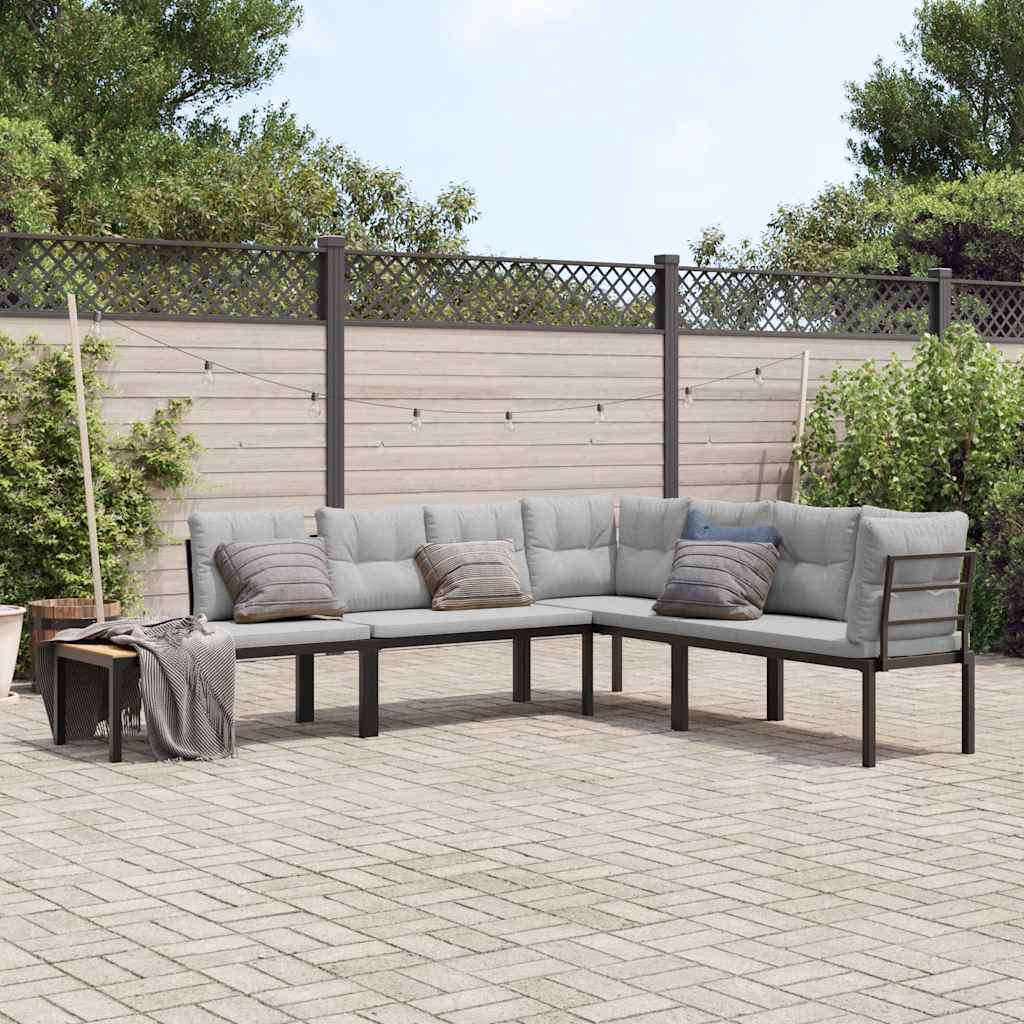 4-Delige Loungeset Met Kussens Gepoedercoat Staal Zwart 1 Lichtgrijs