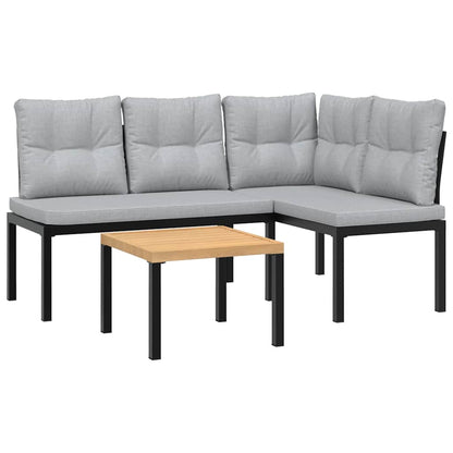 3-Delige Loungeset Met Kussens Gepoedercoat Staal Zwart Lichtgrijs