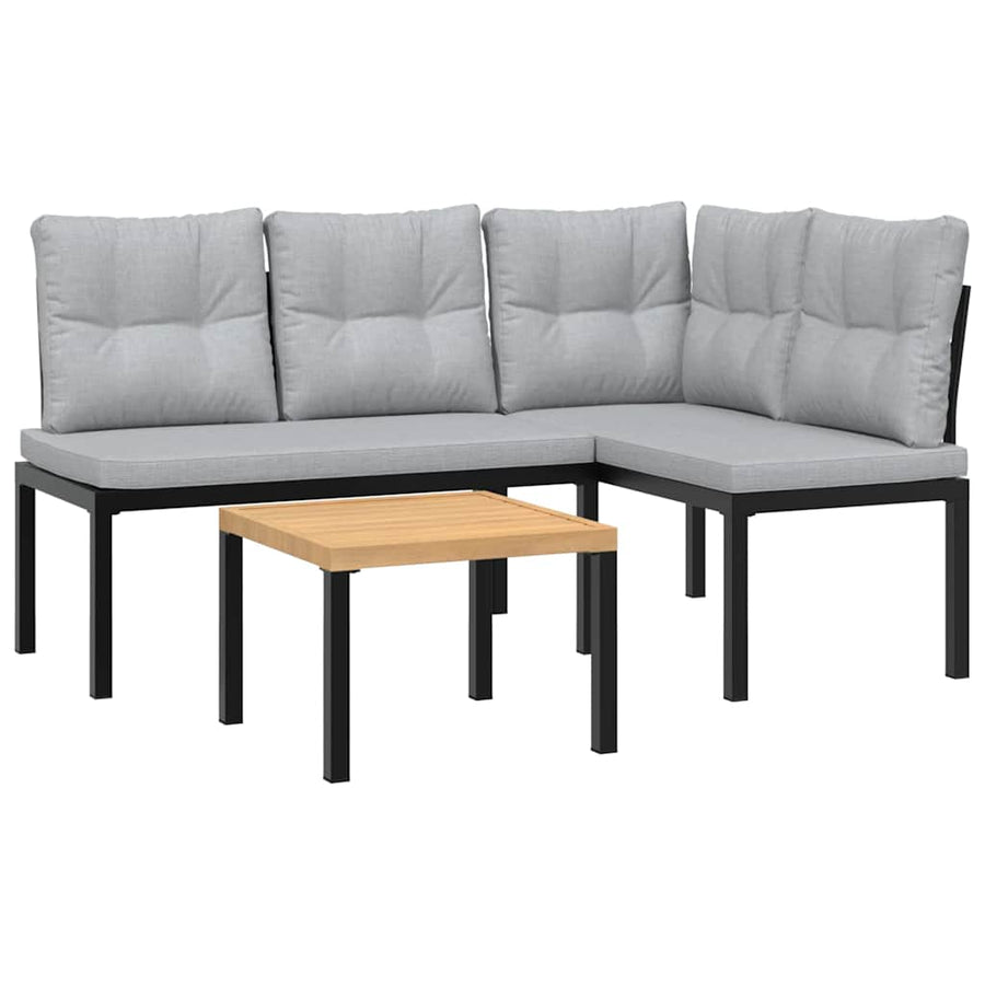 3-Delige Loungeset Met Kussens Gepoedercoat Staal Zwart Lichtgrijs