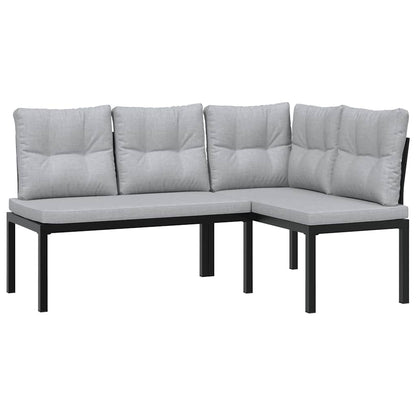 3-Delige Loungeset Met Kussens Gepoedercoat Staal Zwart Lichtgrijs