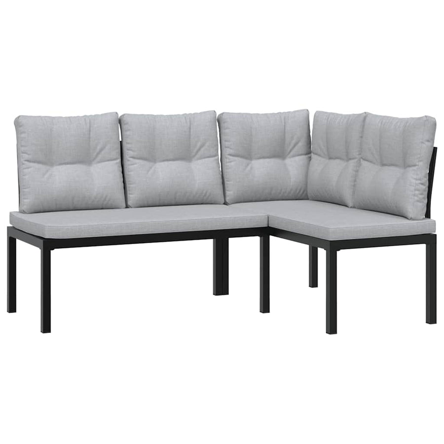 3-Delige Loungeset Met Kussens Gepoedercoat Staal Zwart Lichtgrijs