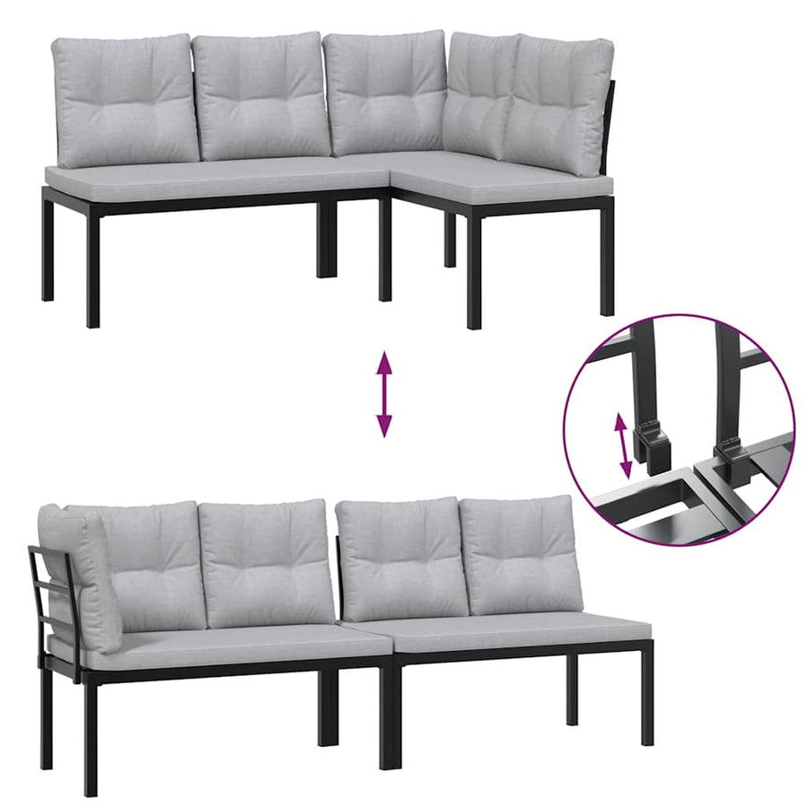 3-Delige Loungeset Met Kussens Gepoedercoat Staal Zwart Lichtgrijs