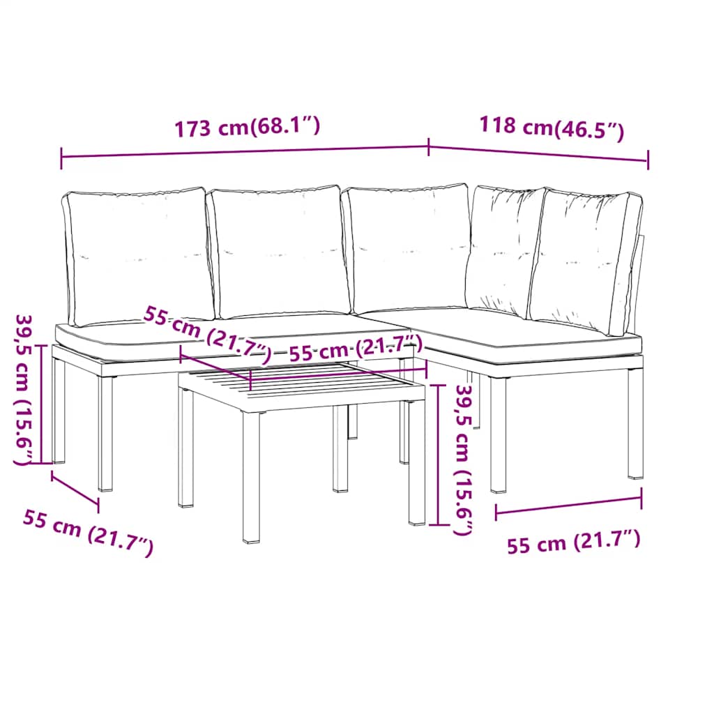 3-Delige Loungeset Met Kussens Gepoedercoat Staal Zwart Lichtgrijs