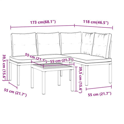 3-Delige Loungeset Met Kussens Gepoedercoat Staal Zwart Lichtgrijs