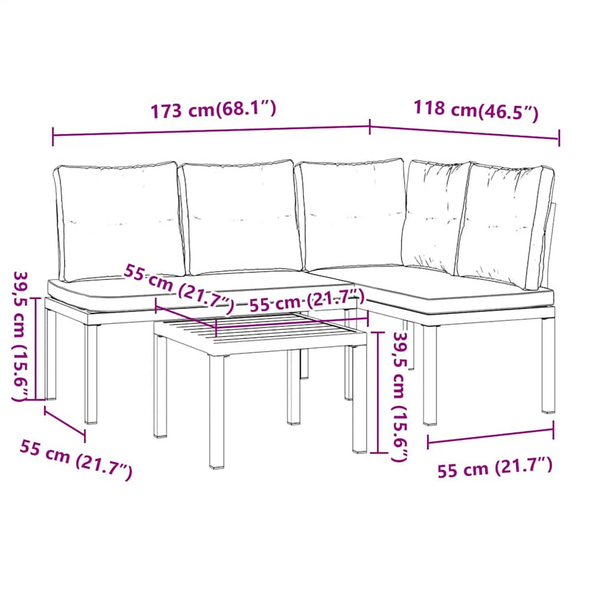 3-Delige Loungeset Met Kussens Gepoedercoat Staal Zwart Lichtgrijs
