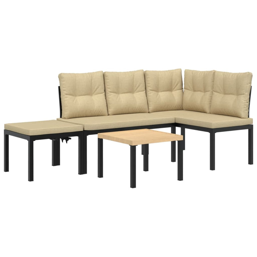 4-delige Loungeset met kussens gepoedercoat staal zwart