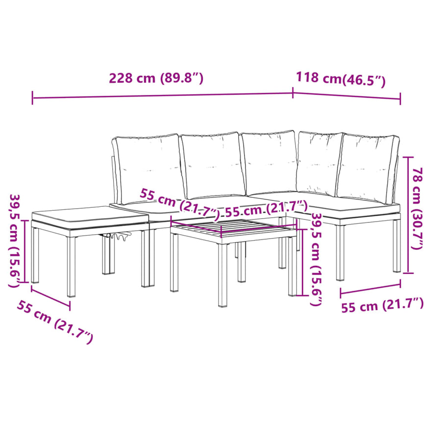 4-delige Loungeset met kussens gepoedercoat staal zwart