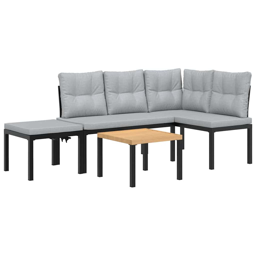 4-delige Loungeset met kussens gepoedercoat staal zwart