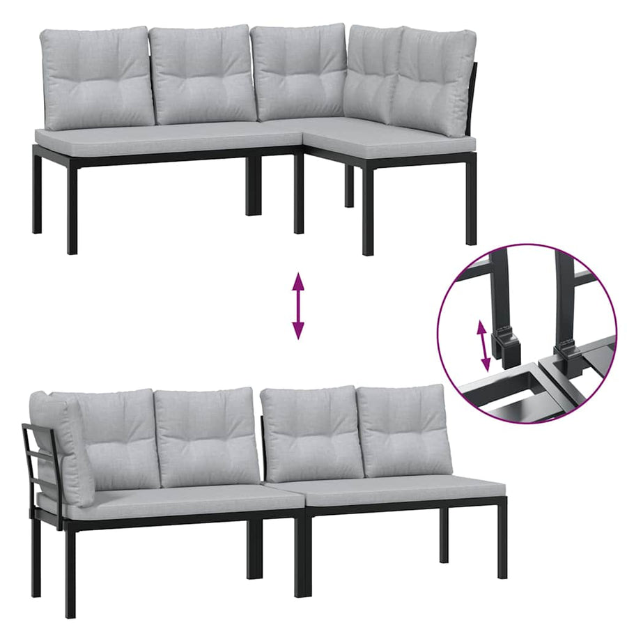 4-delige Loungeset met kussens gepoedercoat staal zwart