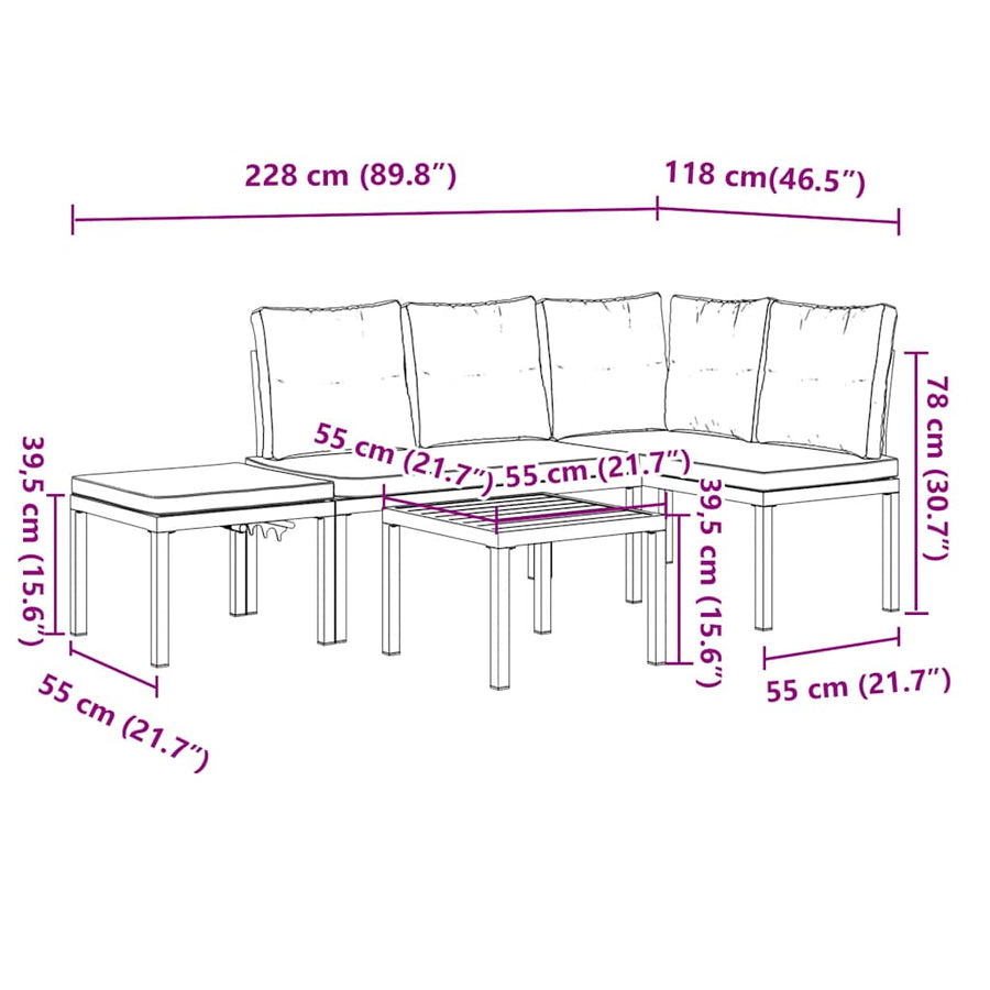 4-delige Loungeset met kussens gepoedercoat staal zwart