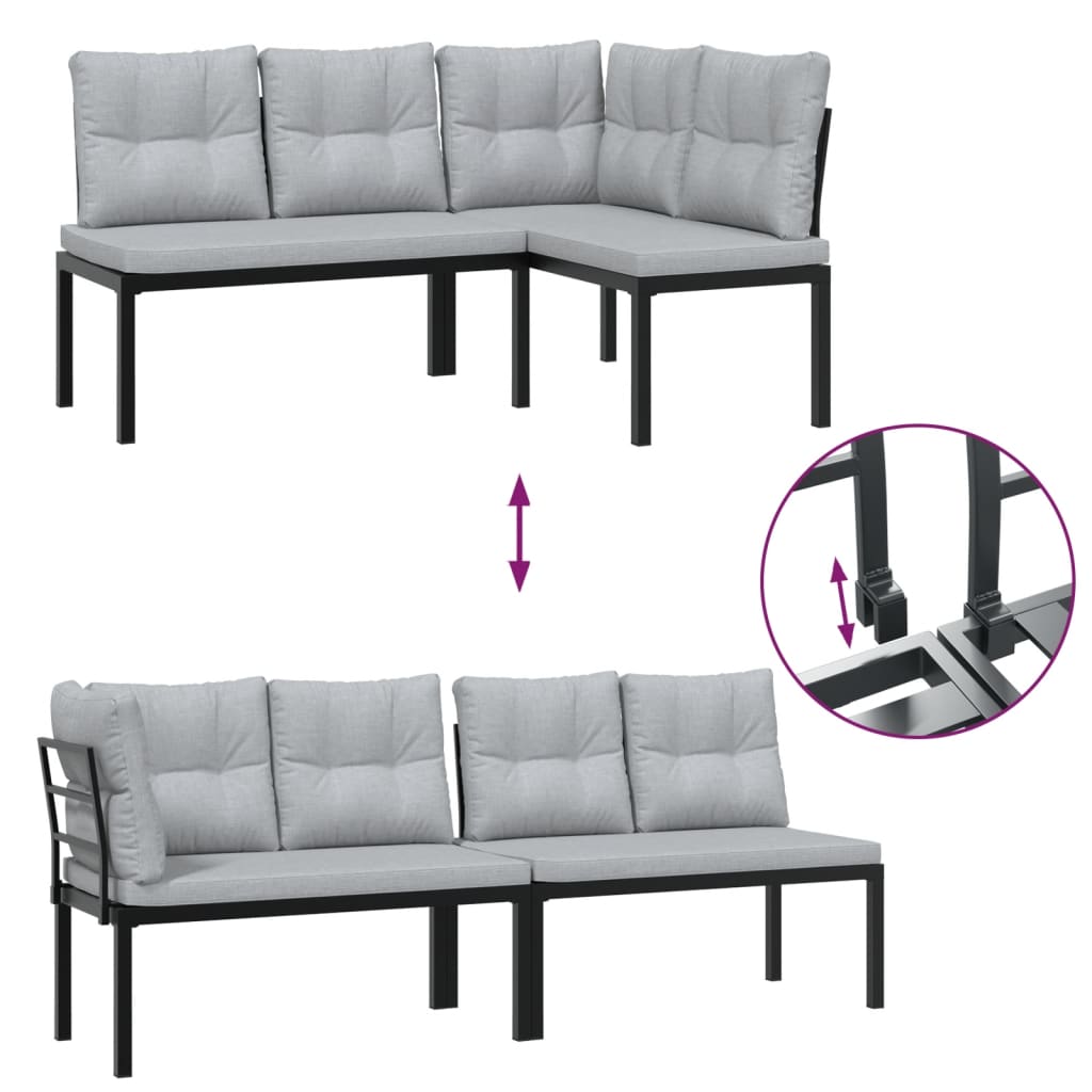 3-delige Loungeset met kussens gepoedercoat staal zwart