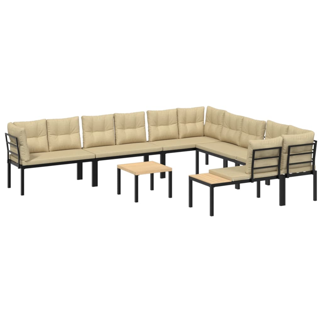 7-delige Loungeset met kussens gepoedercoat staal zwart