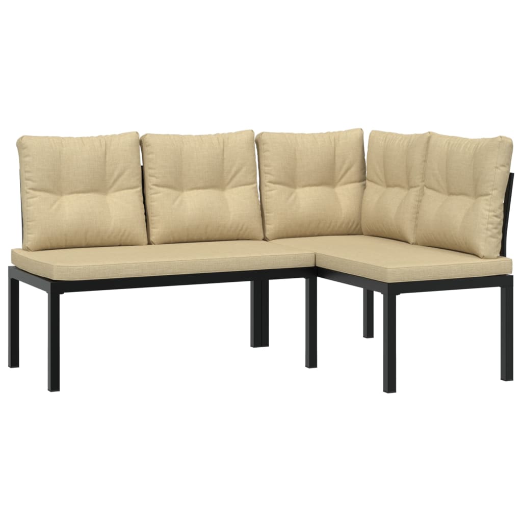 7-delige Loungeset met kussens gepoedercoat staal zwart