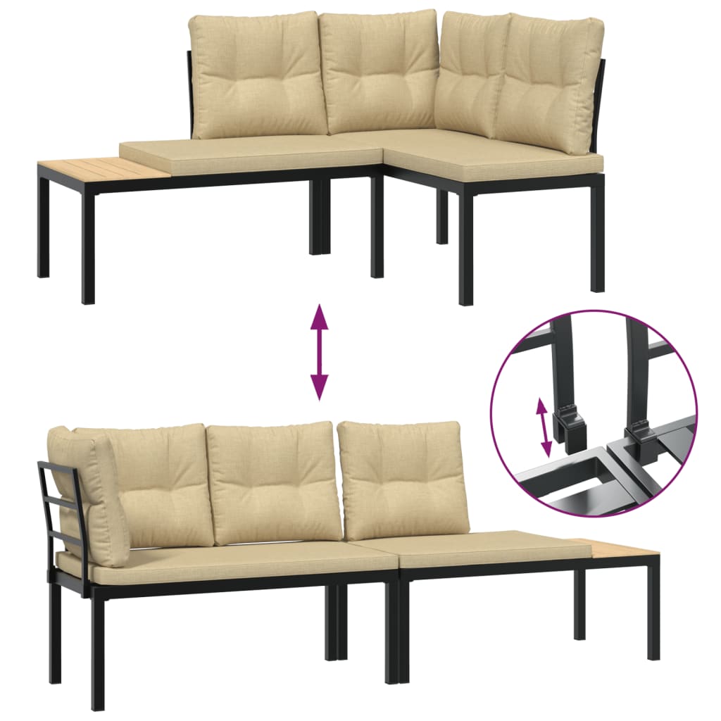 7-delige Loungeset met kussens gepoedercoat staal zwart